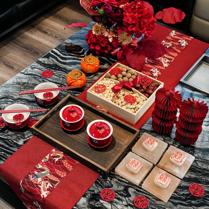 Chinese-Style Wedding Room Coffee Table Decoration Wedding Decoration Tea Ceremony Set Wedding Engagement Banquet Ritual Table Setting Complete Set - Image 5